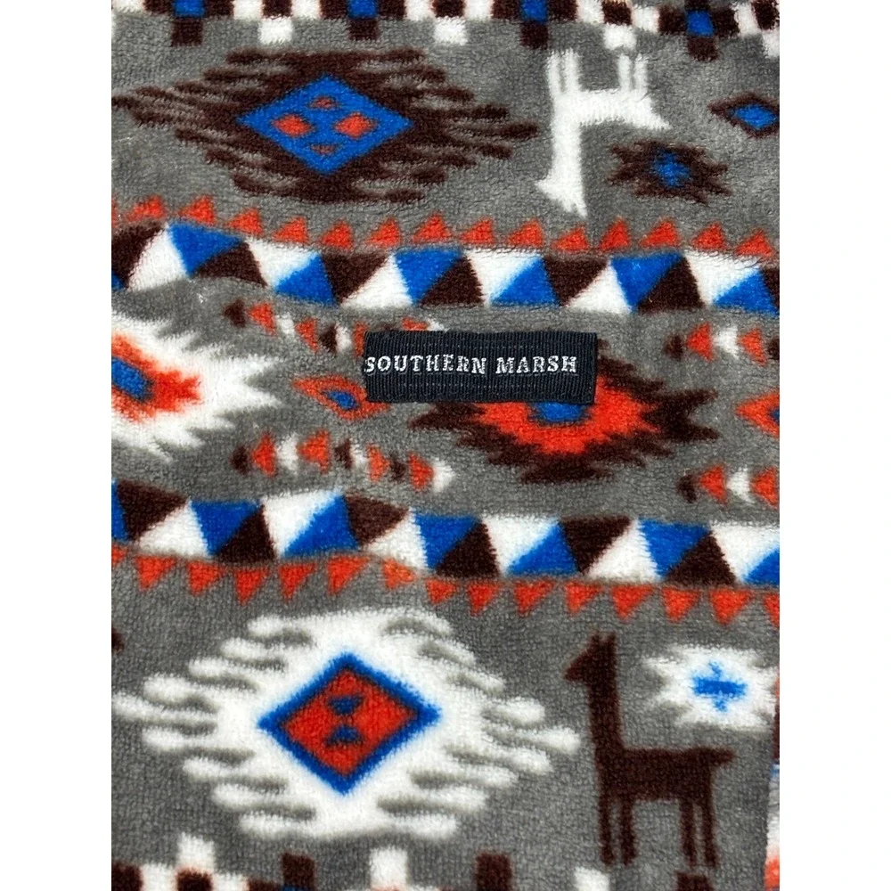Southern Marsh Aztec Llama Fleece Quarter Zip Pullover Mens Gray Blue Multicolor